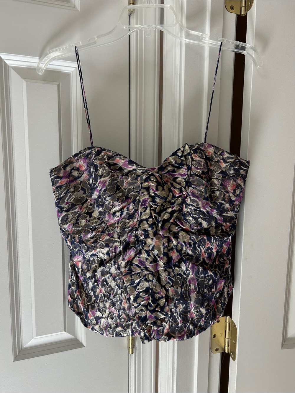 Elie Tahari Black, Purple & Cream Floral Metallic Camisole
